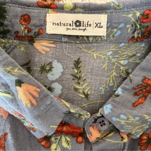 Natural Life XL Blue Floral Tiered Shirt Dress Boho Cottagecore Midi - Picture 4 of 6